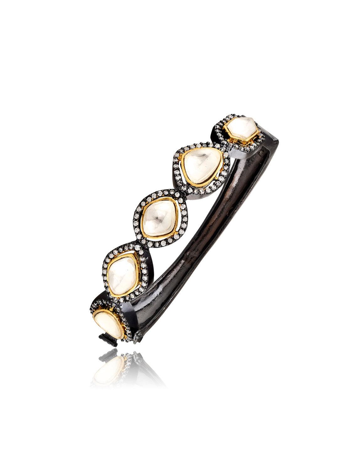 Miera Kundan And Black Rohdium Bangles 