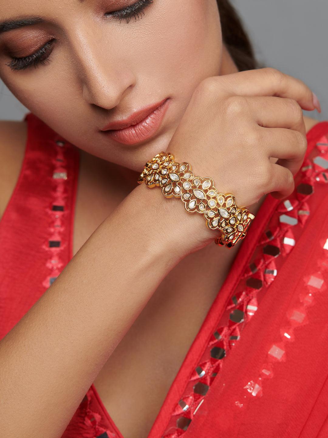  Floral Gold Kundan Bridal Bangle