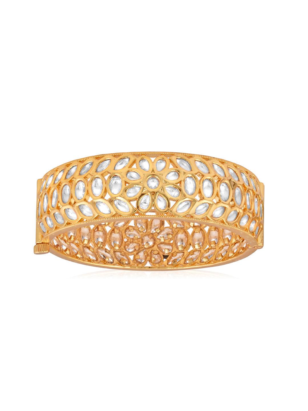 Meira Leaf Gold Tone Kundan Kada 