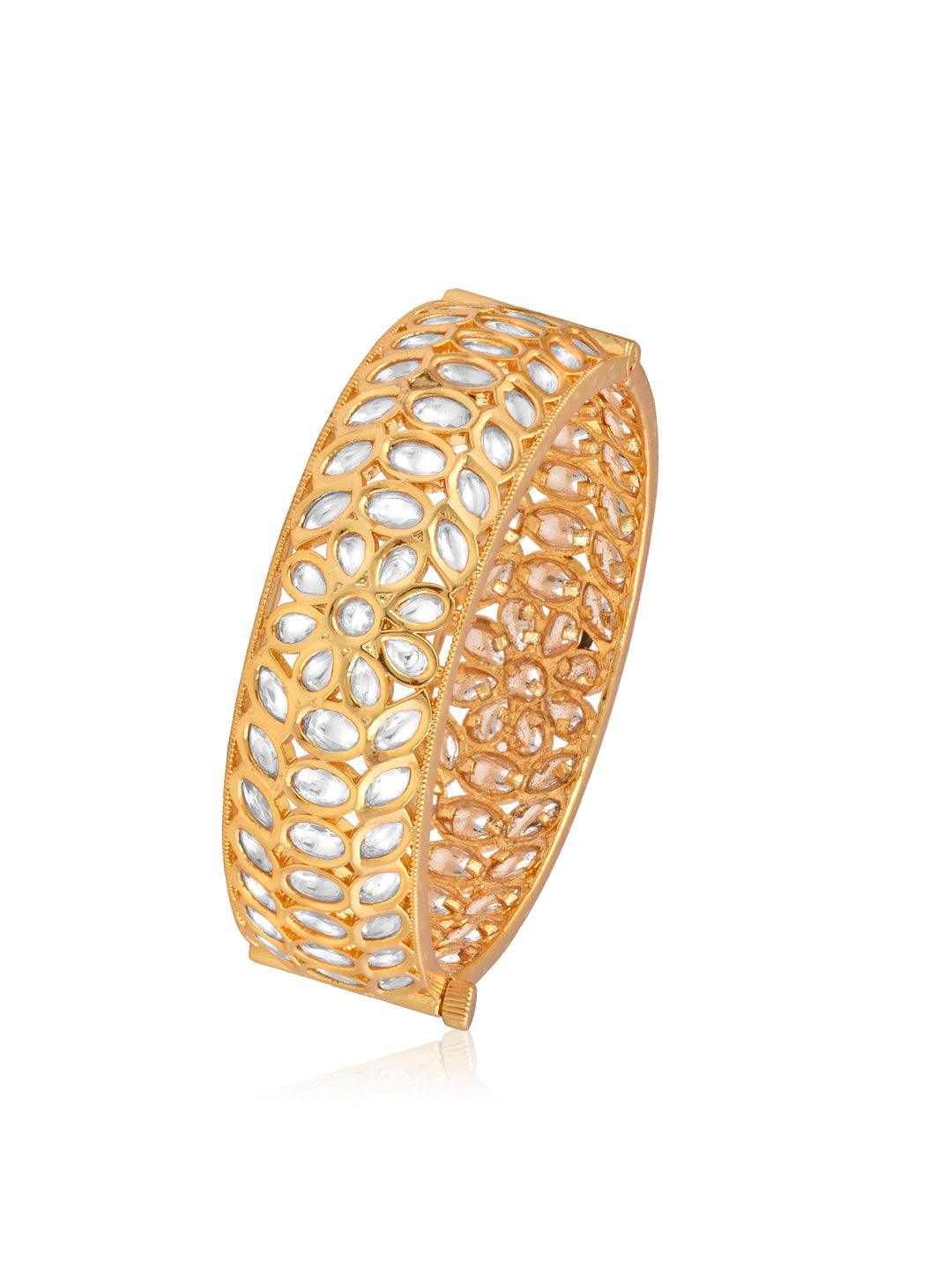 Meira Leaf Gold Tone Kundan Kada 
