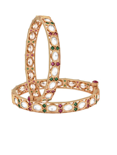  Meira Red & Green Pair of Kundan Bangles