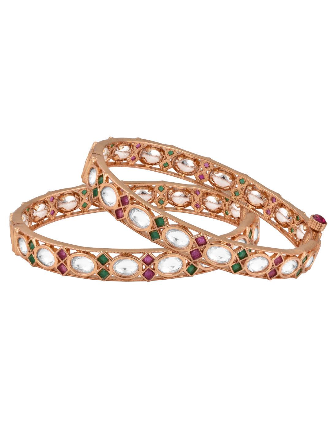 Meira Red & Green Pair of Kundan Bangles 