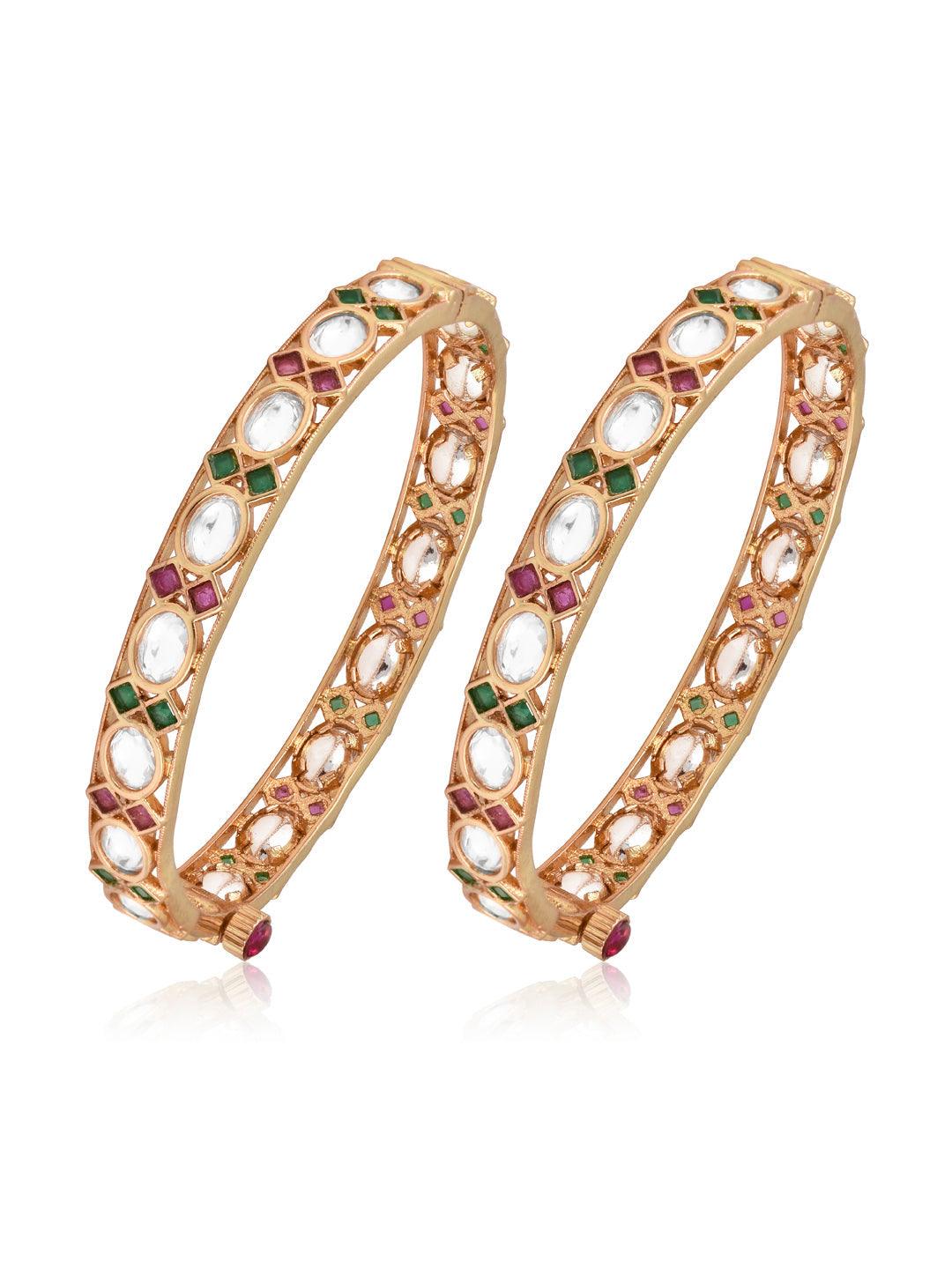 Meira Red & Green Pair of Kundan Bangles 