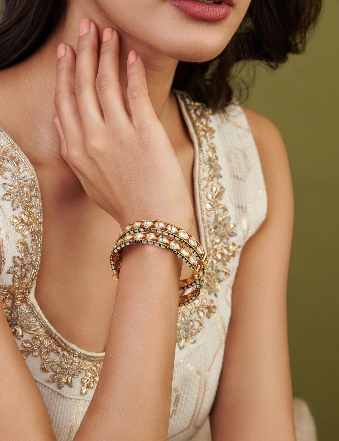 Gold Tone Pair of Kundan Bangles