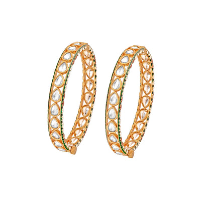  Meira Green and Gold Tone Pair of Kundan Bangles
