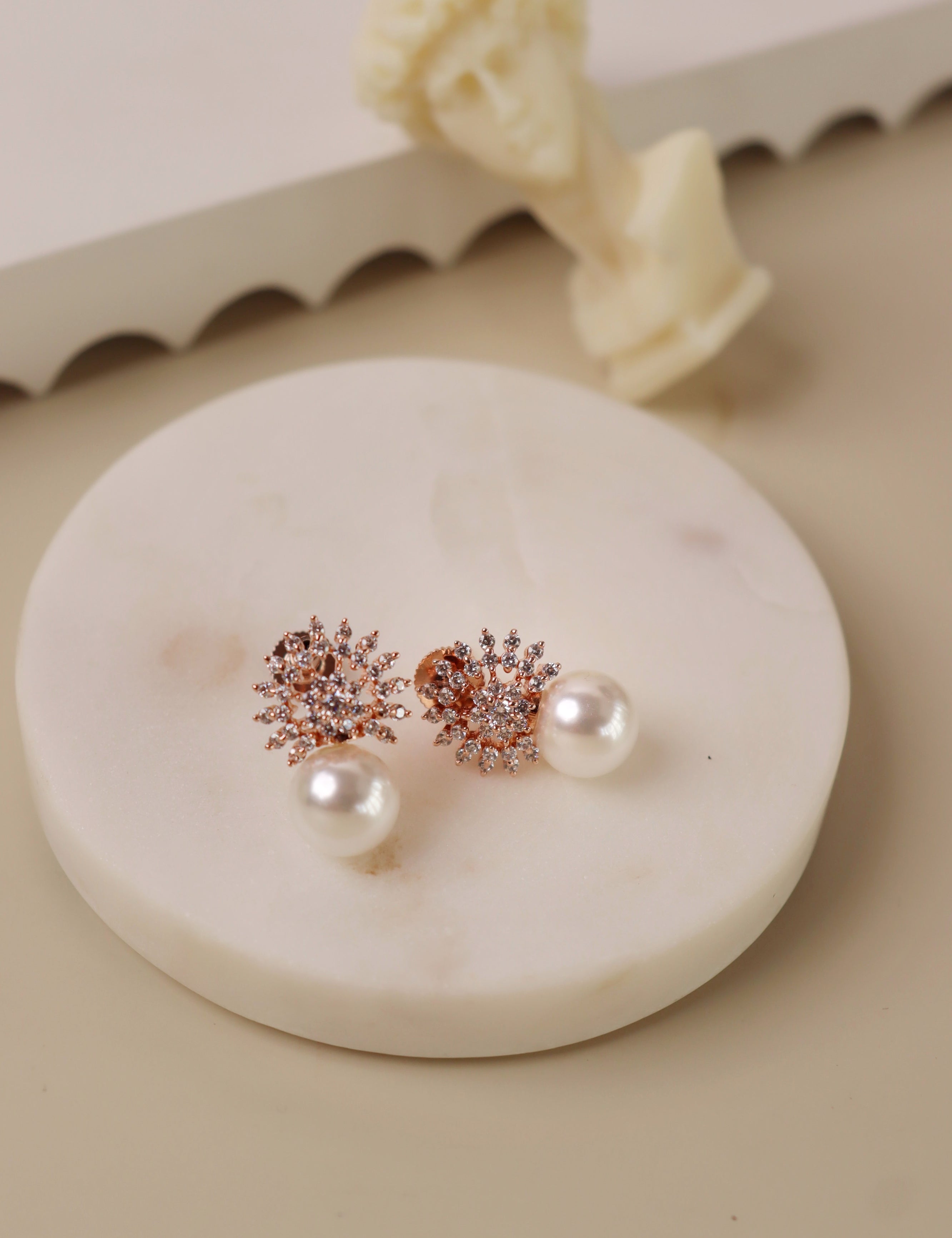 Pearl and CZ Stud Earrings