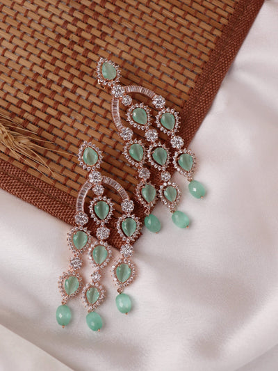 Diamante Mint Green Cubic Zirconia Embellished Chandelier Earrings 