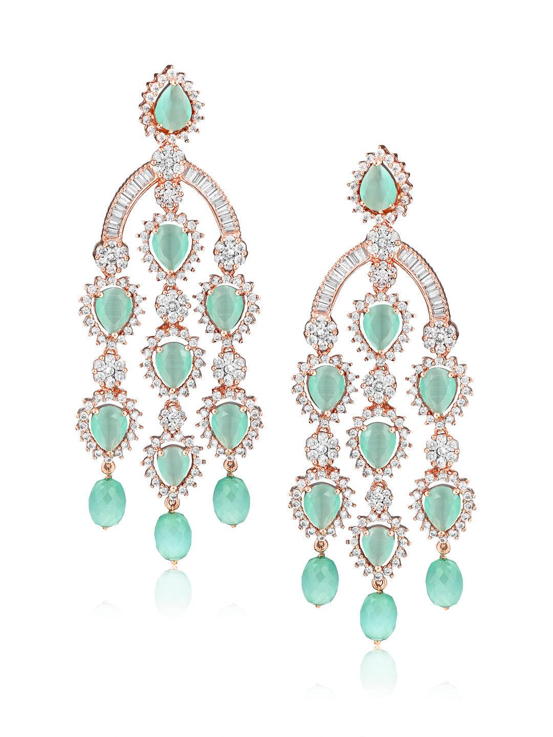 Diamante Mint Green Cubic Zirconia Embellished Chandelier Earrings 