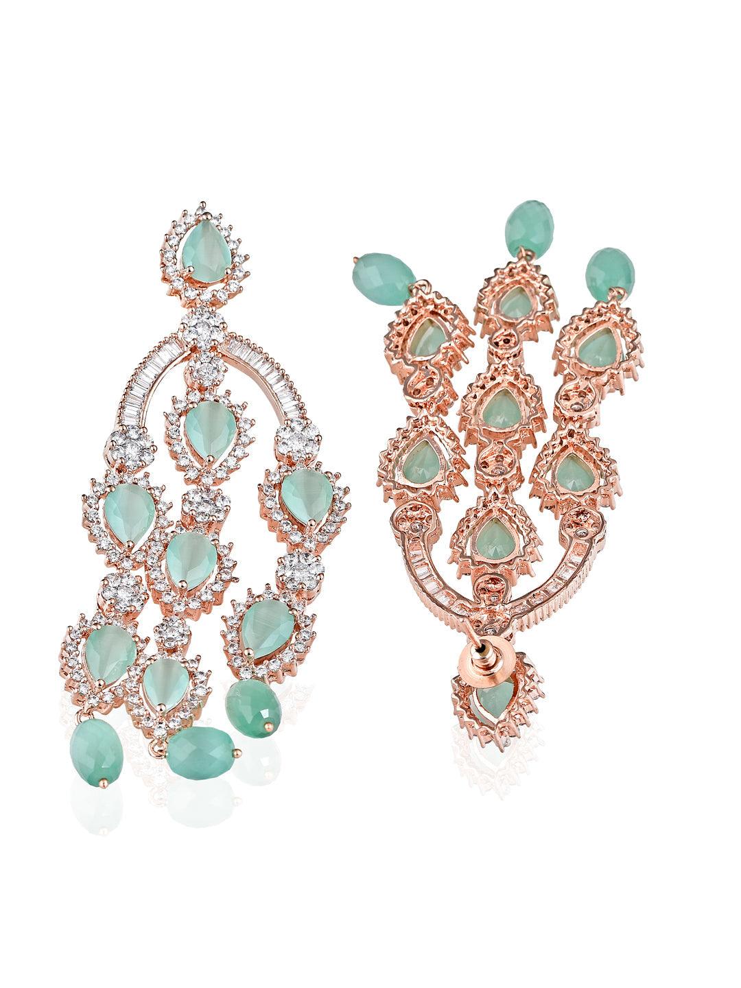 Diamante Mint Green Cubic Zirconia Embellished Chandelier Earrings 