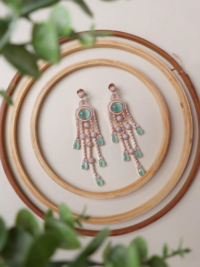 Diamante Mint Green And Rose Gold Cubic Zirconia Embellished Chandelier Earrings 