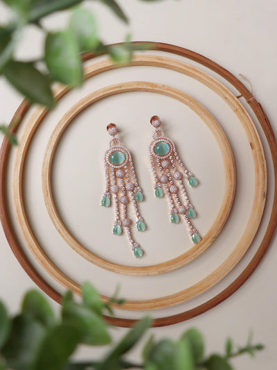  Diamante Mint Green And Rose Gold Cubic Zirconia Embellished Chandelier Earrings