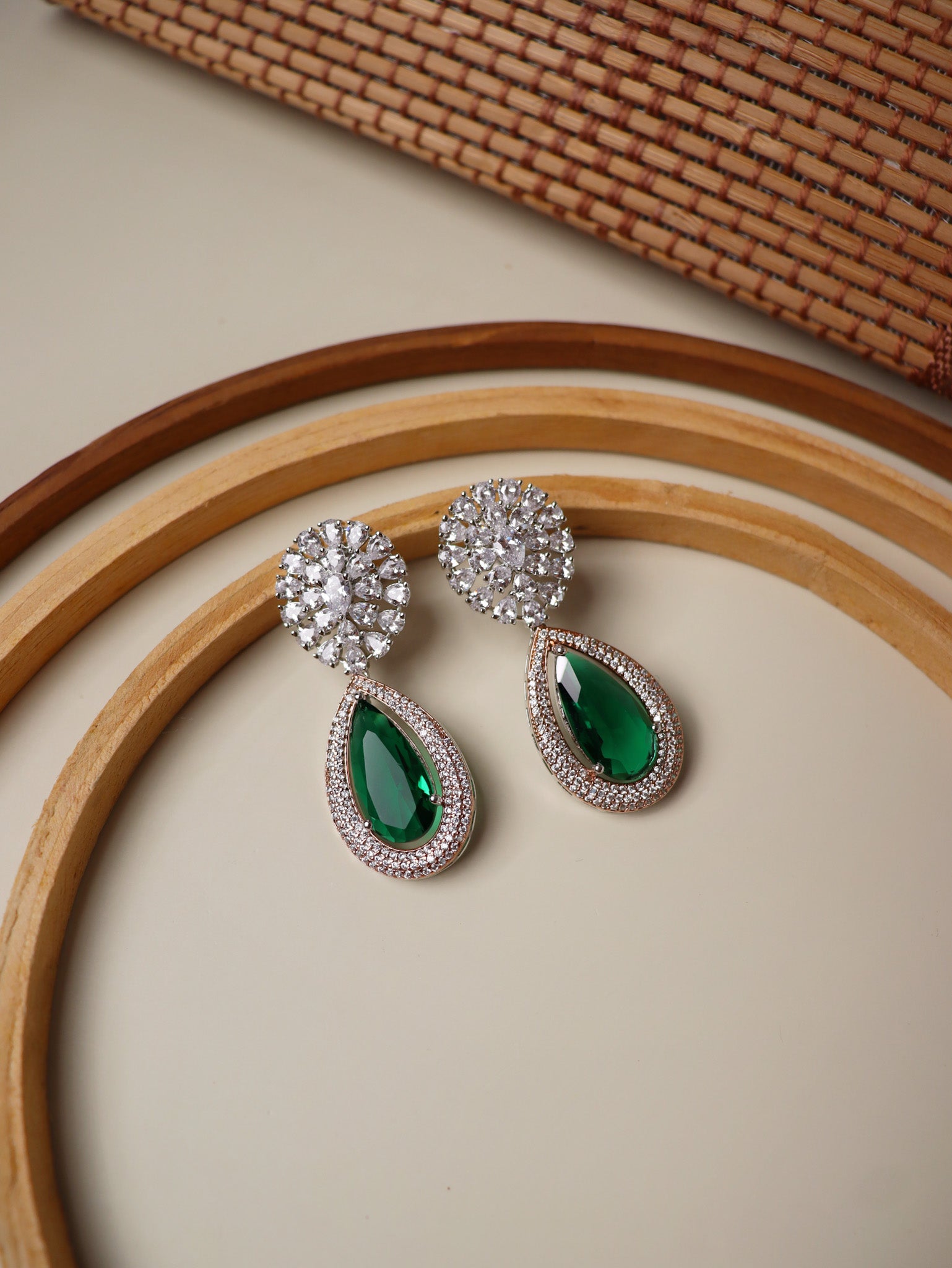  Diamante Emerald Green Drop Earrings