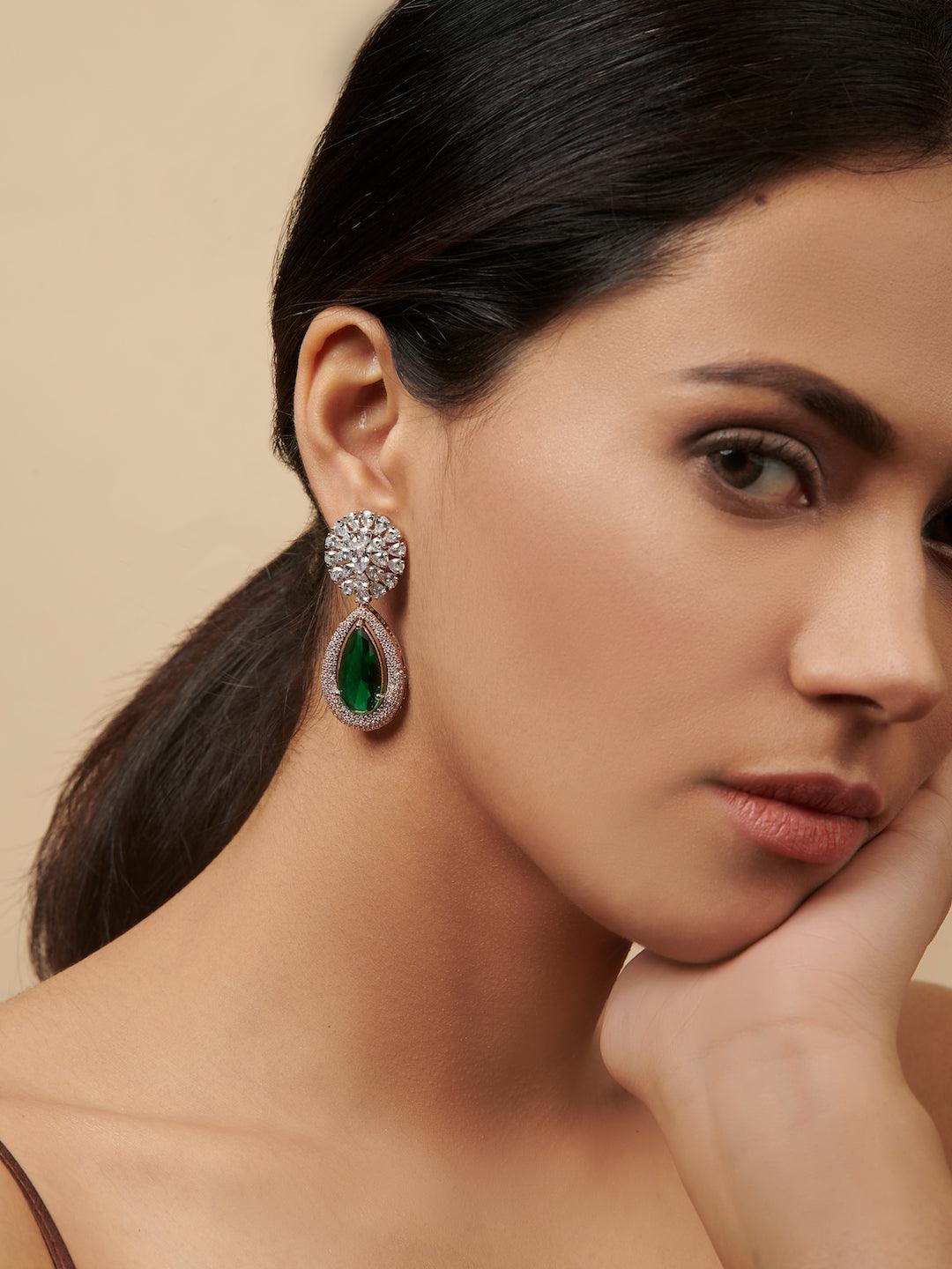  Diamante Emerald Green Drop Earrings