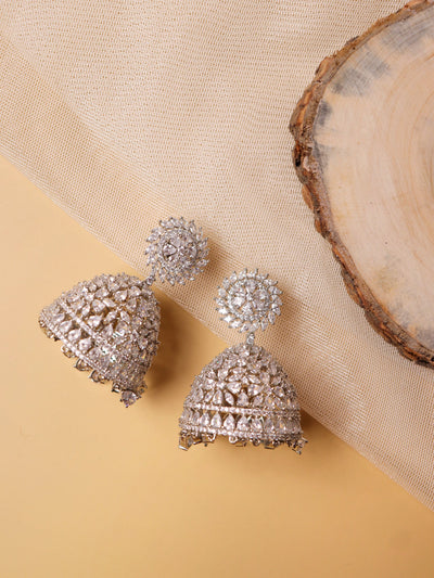 Diamante Cubic Zirconia Big Dome Jhumki Earrings 