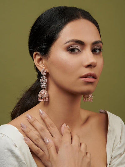  Diamante Rose Gold Long Jhumki Earrings