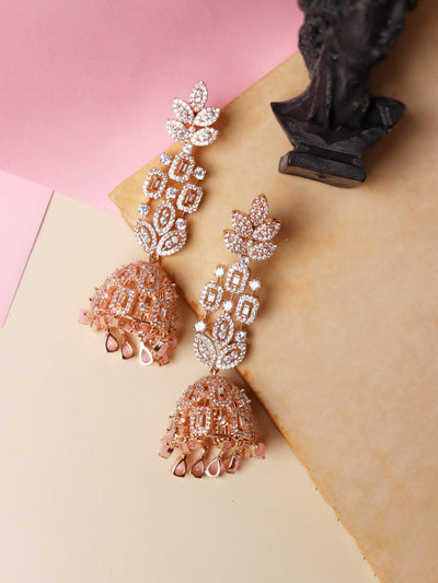  Diamante Rose Gold Long Jhumki Earrings