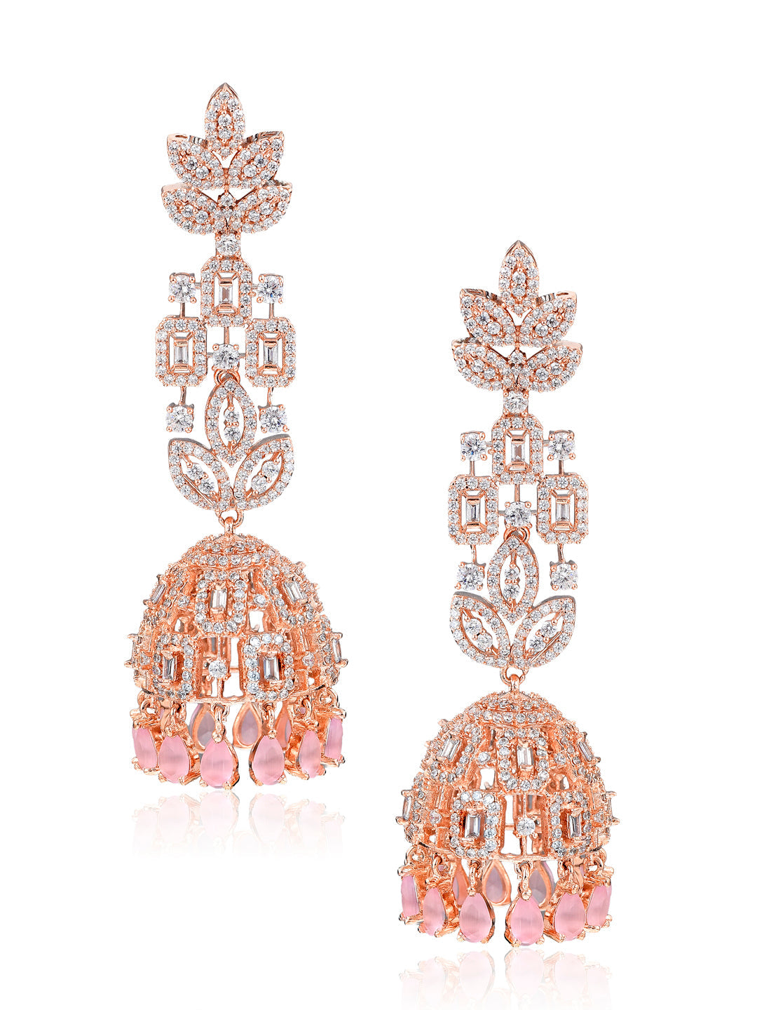 Diamante Rose Gold Long Jhumki Earrings 