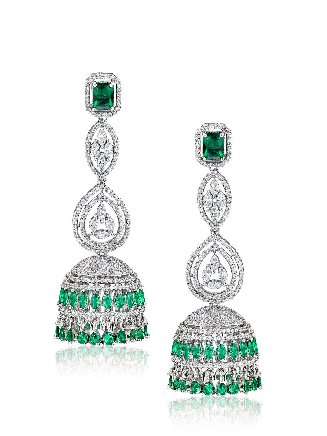 Diamante Emerald Green And Cubic Zirconia Long Earrings 