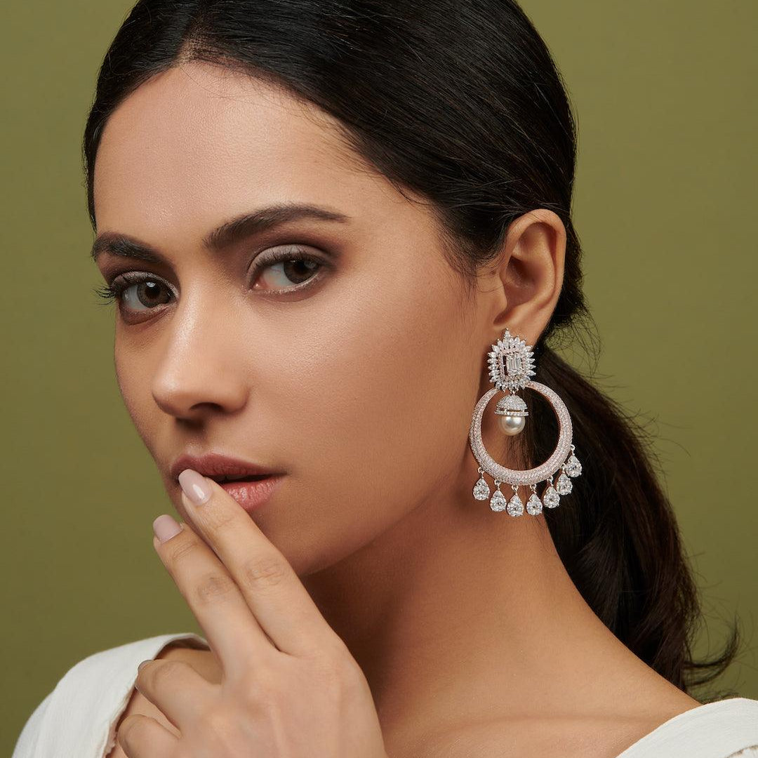 Rose Gold And Pearl Chandbali Earrings