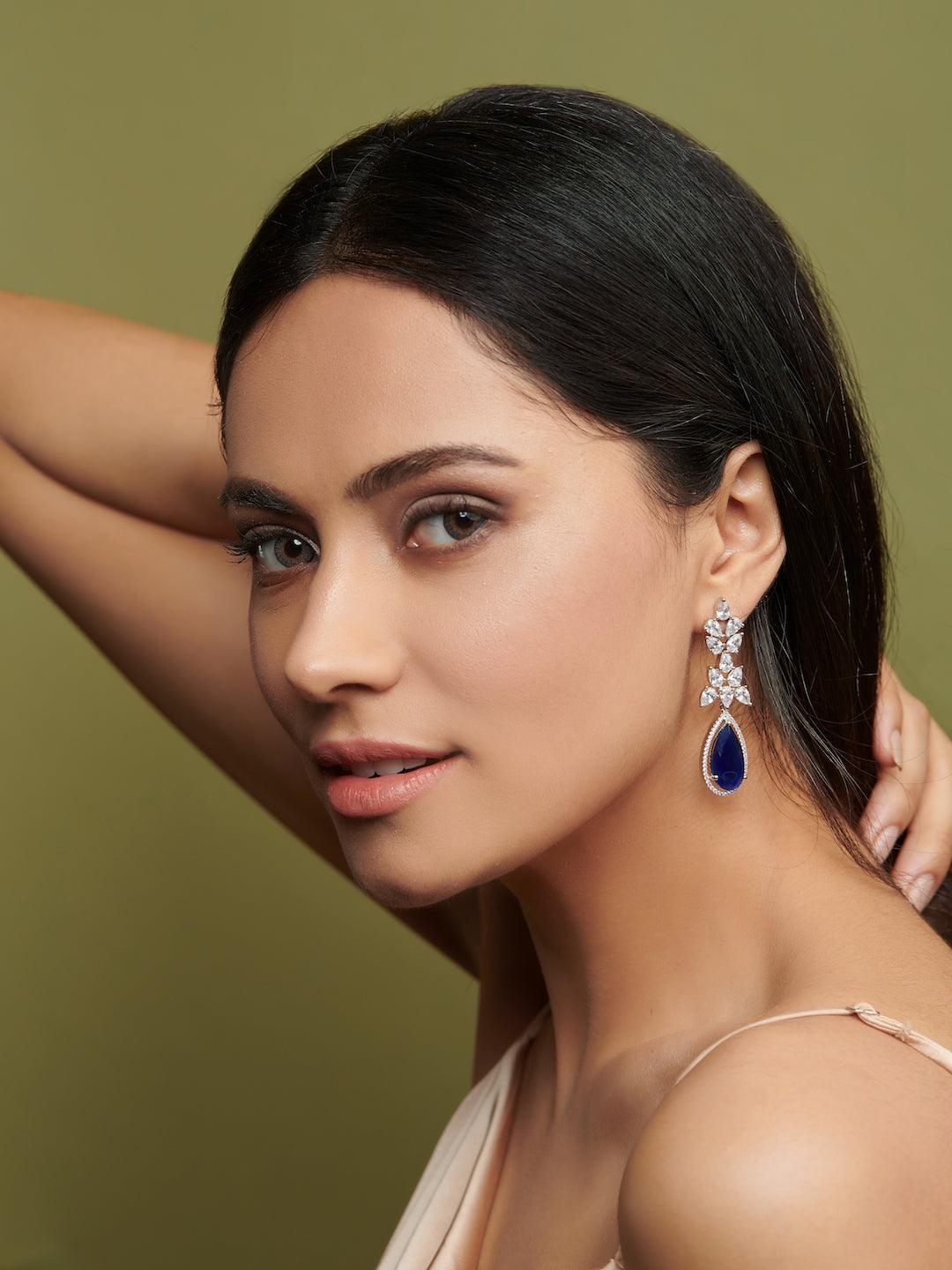 Diamante Deep Blue Drop Earrings 