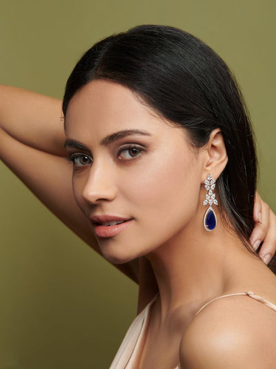 Diamante Deep Blue Drop Earrings 