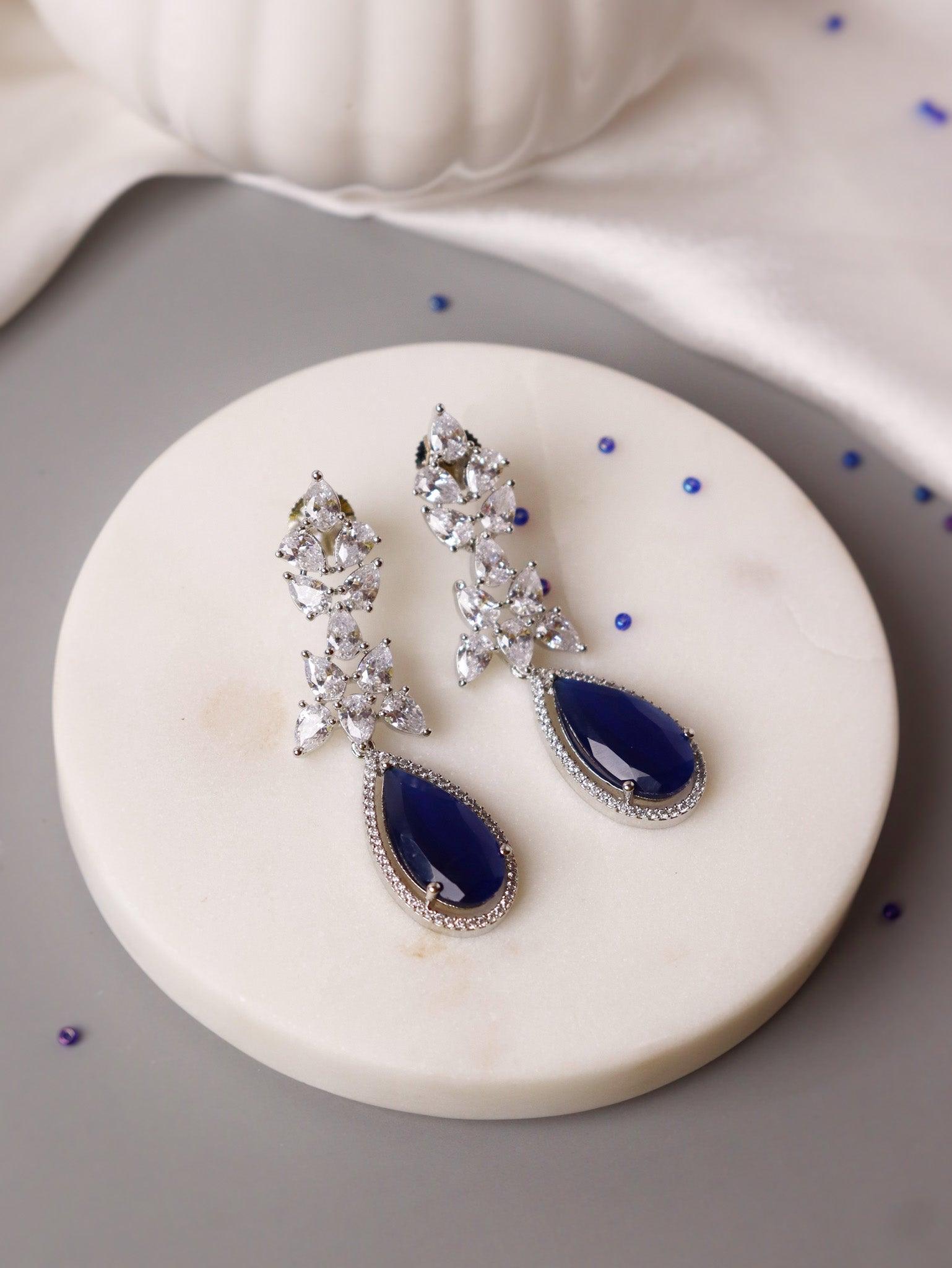 Diamante Deep Blue Drop Earrings 