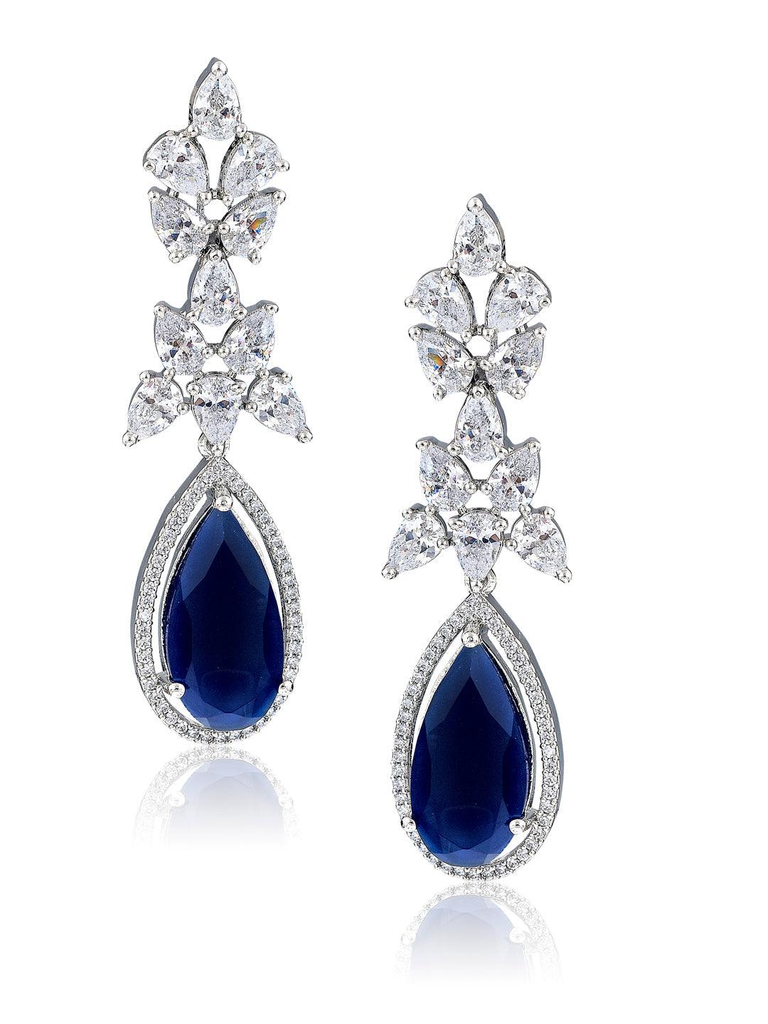 Floral Design Blue Drop Earring