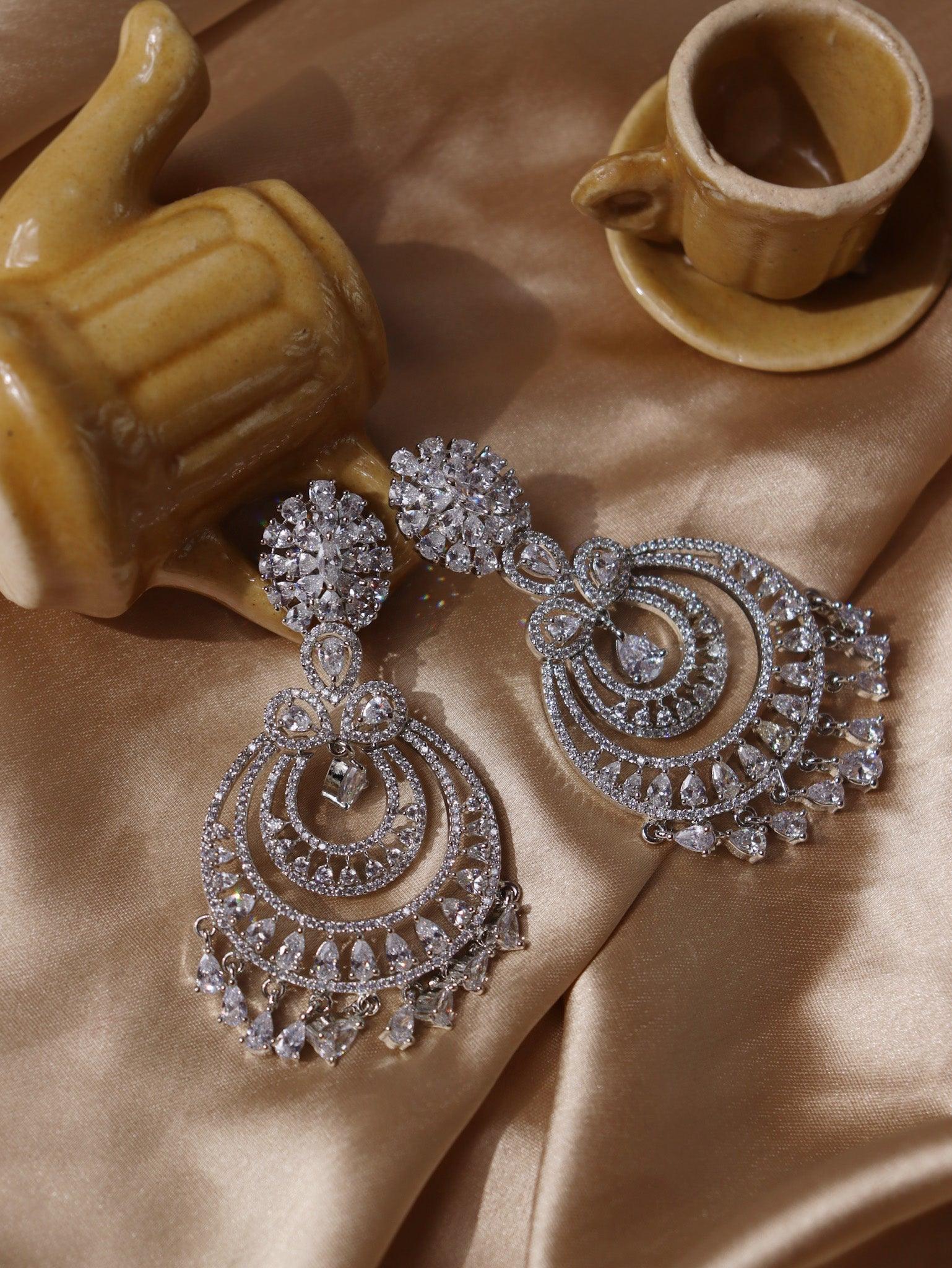 Chandbali Earrings Latest Imitation Earrings Diamante Double