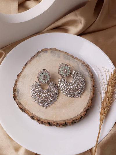 Diamante Mint Green Mini Chandbali Earrings 