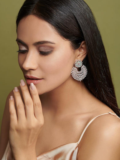 Diamante Mint Green Mini Chandbali Earrings 