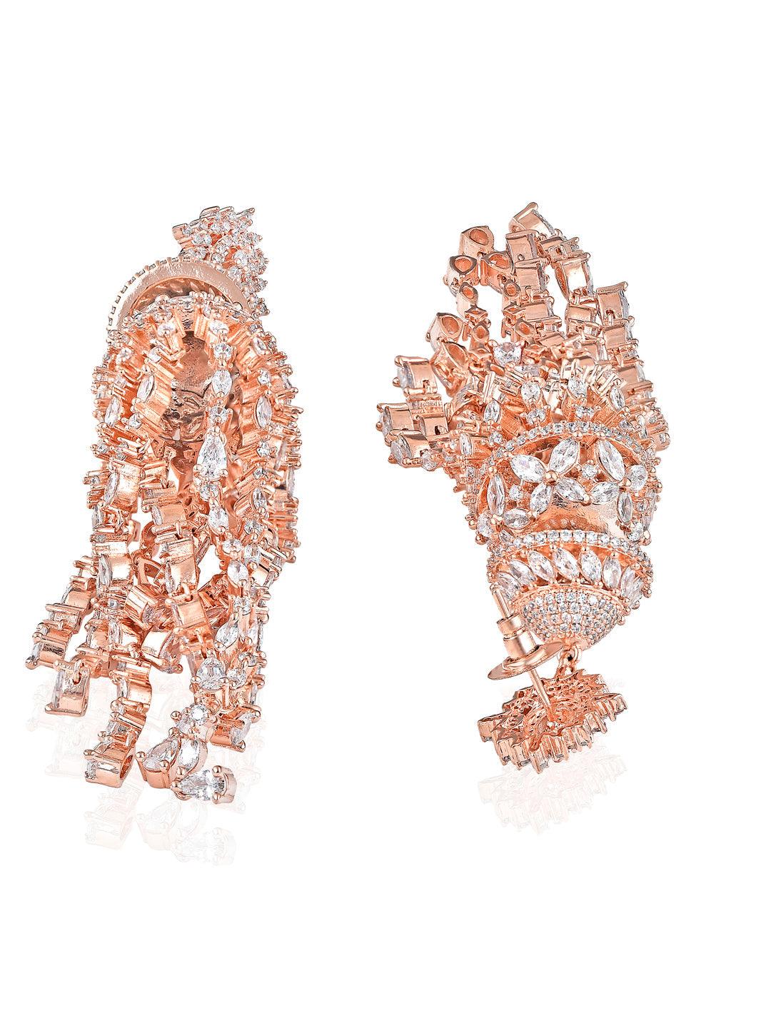 Diamante Rose Gold Shoulder Duster Jhumki Earrings 