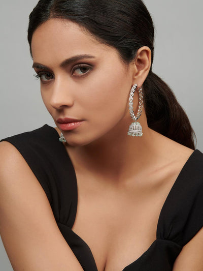  Diamante Mint Green Cubic Zirconia Heart Hoop Jhumkis