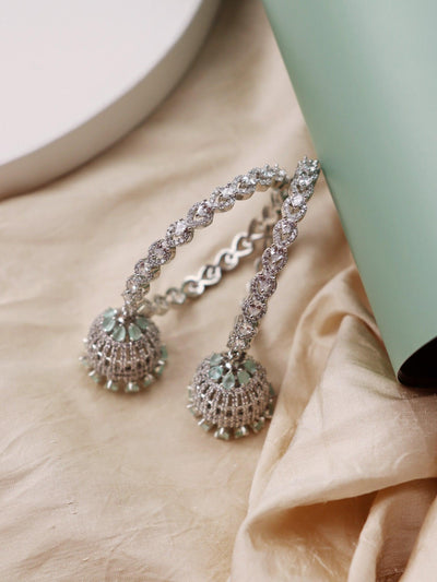  Diamante Mint Green Cubic Zirconia Heart Hoop Jhumkis