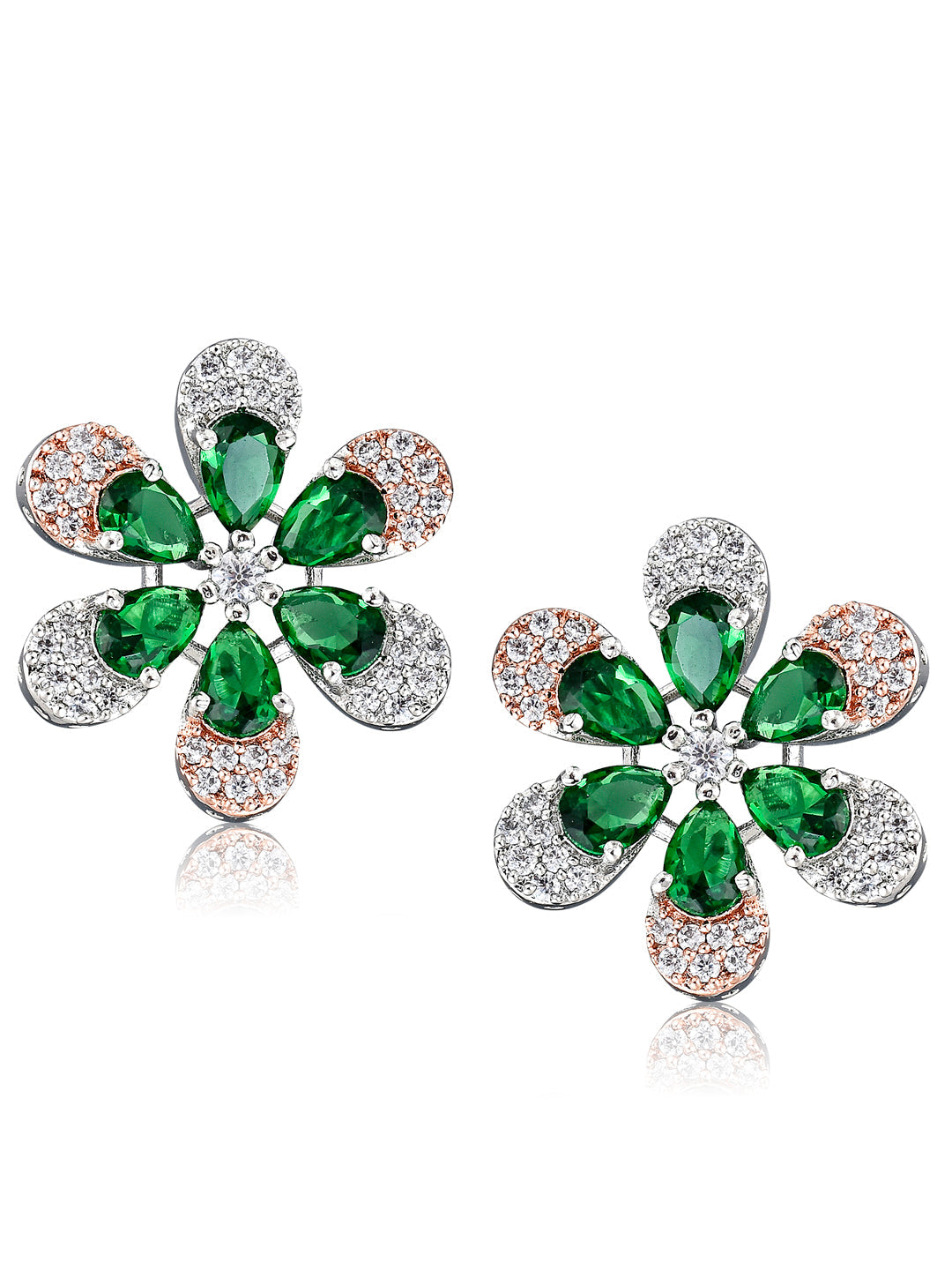 Cubic Zirconia Emerald Green Floral Stud Earrings 