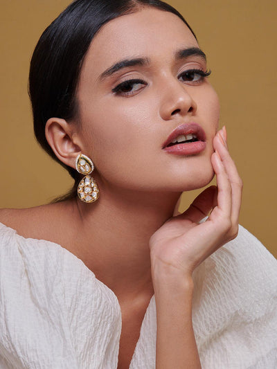 Buy Rubi Kundan Setting Gold Plated Pearl Drop Earrings by ZARCONN at Ogaan  Online Shopping Site