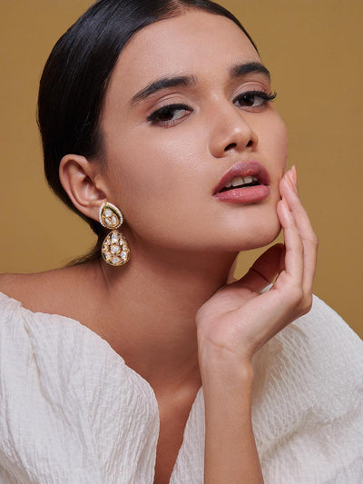  Miera Kundan And Gold Plated Drop Earrings