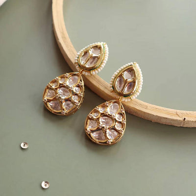  Miera Kundan And Gold Plated Drop Earrings
