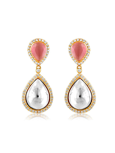 Meira Kundan And Pink Drops Dangler Earrings 