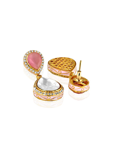Meira Kundan And Pink Drops Dangler Earrings 
