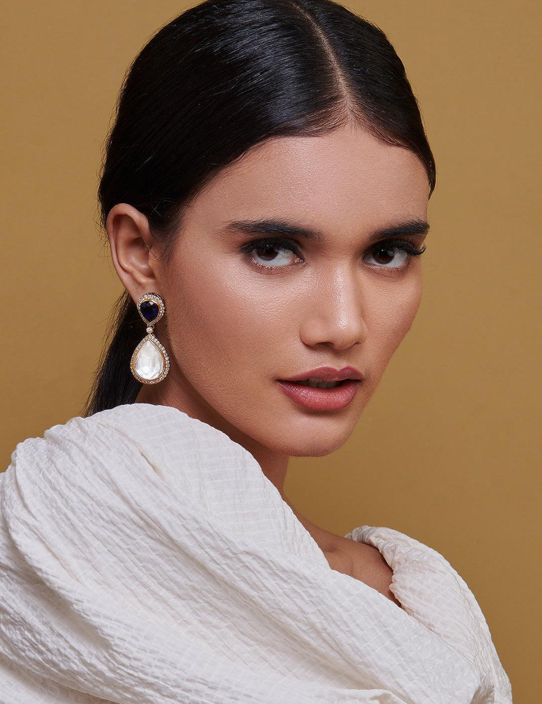 Kundan And Blue Dangler Earrings