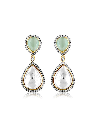 Meira Kundan And Green Drops Dangler Earrings 