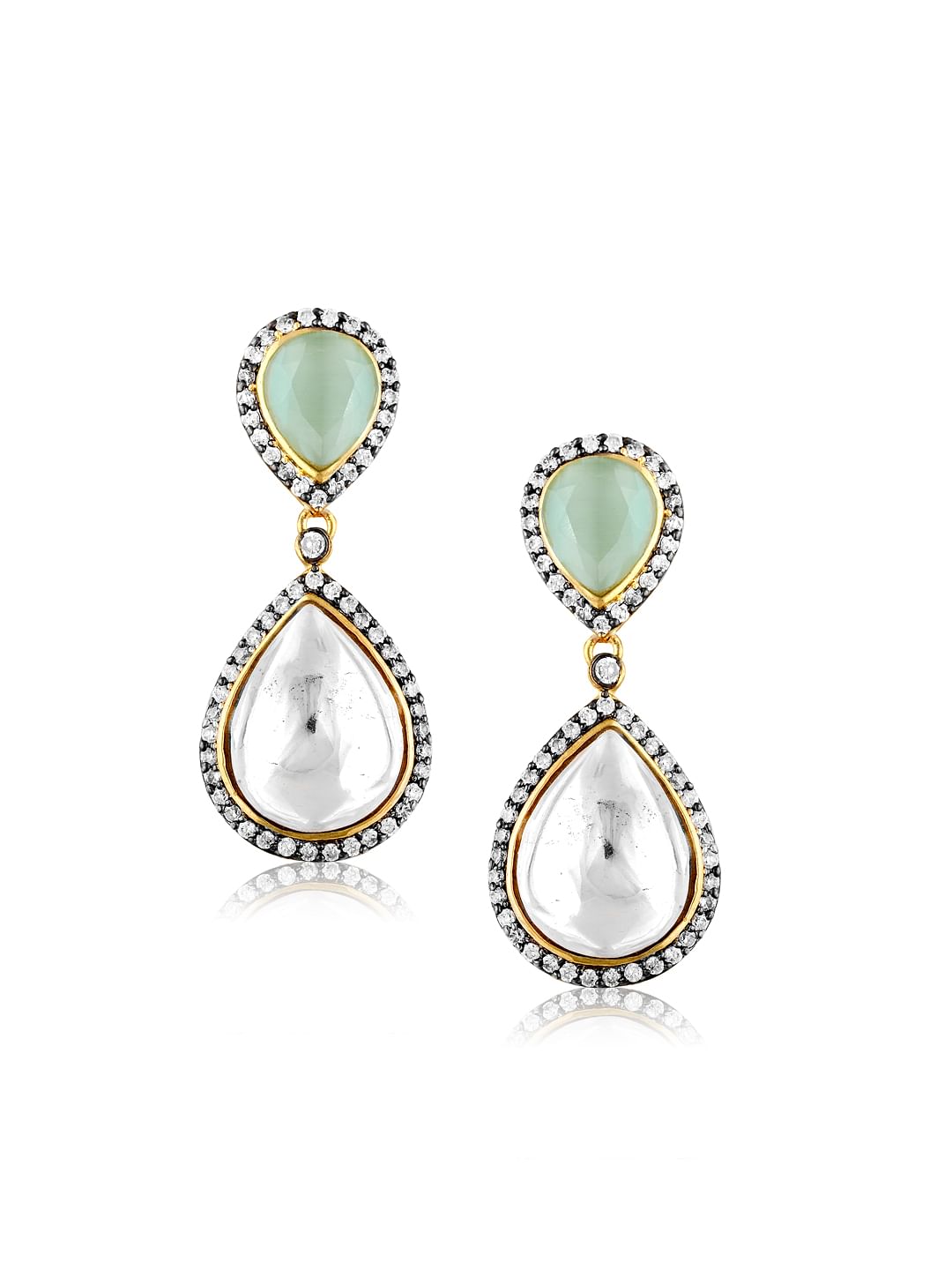 Meira Kundan And Green Drops Dangler Earrings 