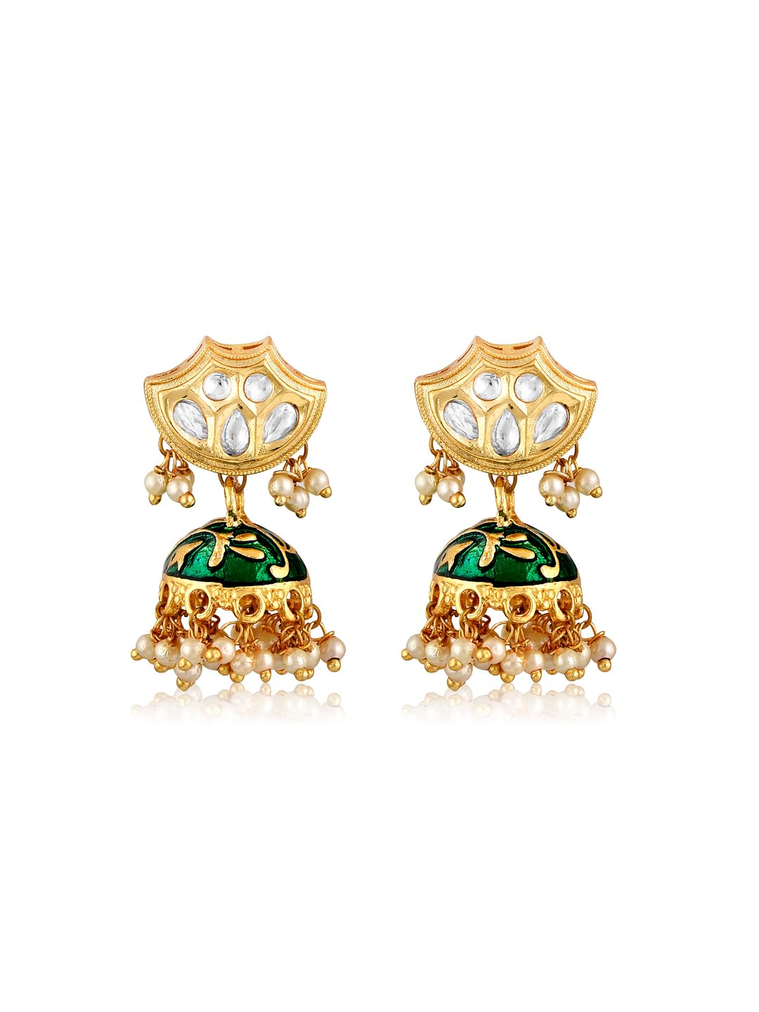 Miera Kundan And Green Enameld Small Earrings 