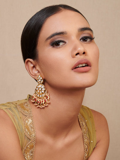  Meira Kundan And Coloured Stones Embellished Chandbali Earrings