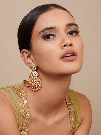Meira Kundan And Coloured Stones Embellished Chandbali Earrings 