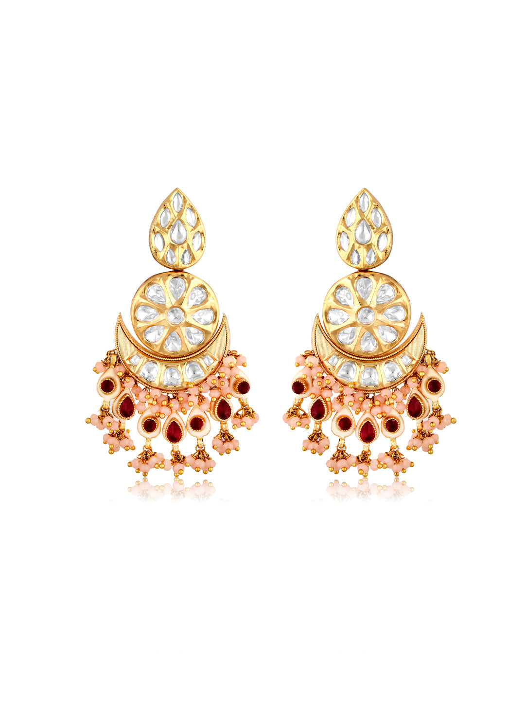  Meira Kundan And Coloured Stones Embellished Chandbali Earrings