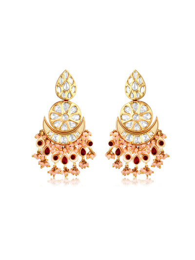  Meira Kundan And Coloured Stones Embellished Chandbali Earrings