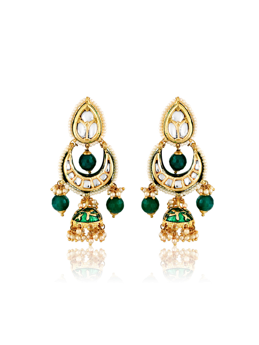  Meira Kundan And Coloured Stones Embellished Chandbali Earrings