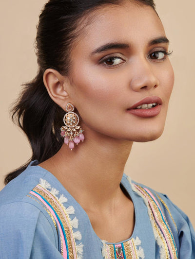  Meira Pink Flourish Kundan Earrings