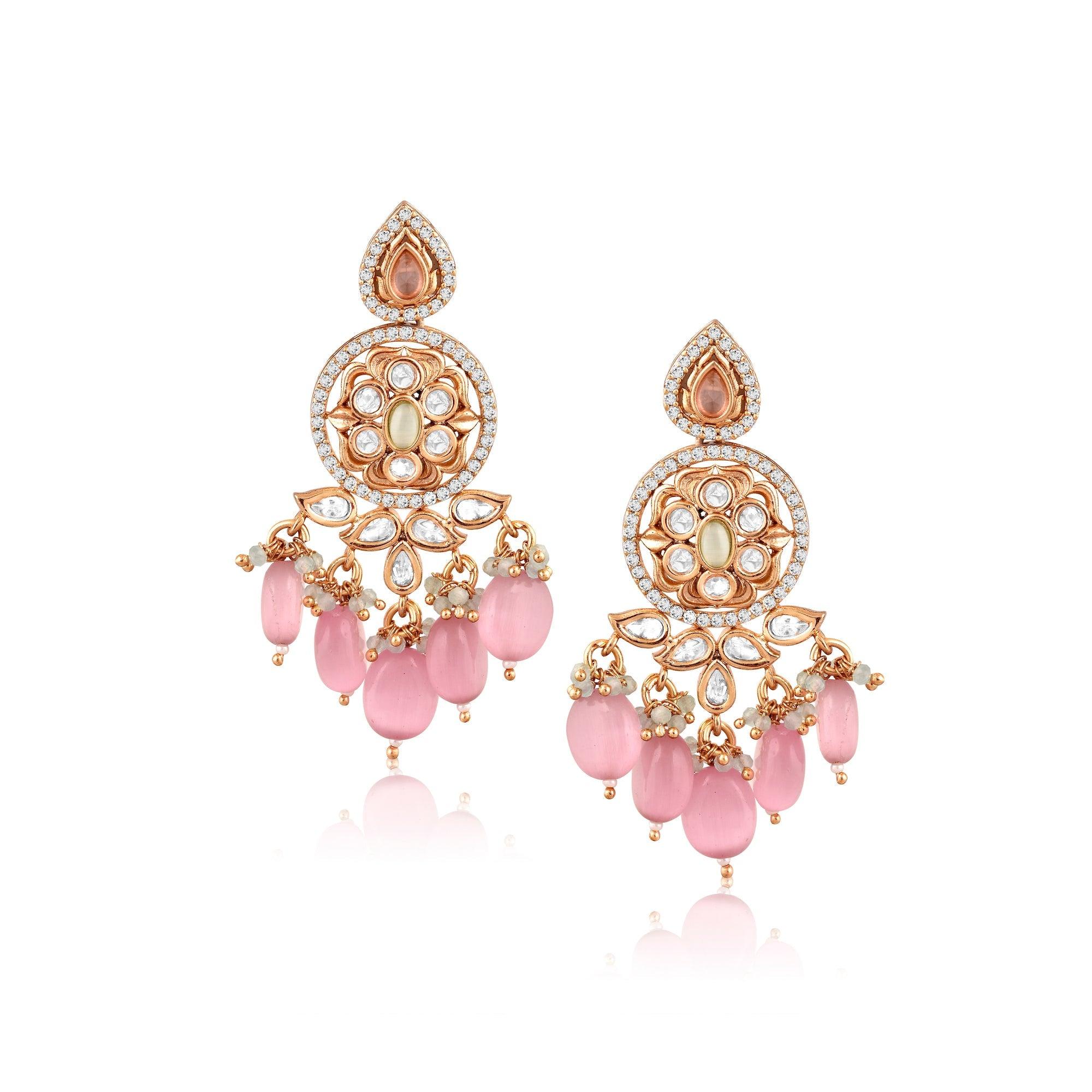 Meira Pink Flourish Kundan Earrings 